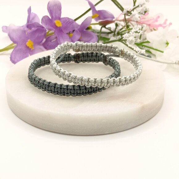Macrame Cord Bracelet โ Gray Shades | Waterproof & Adjustable - Picture 8 of 14